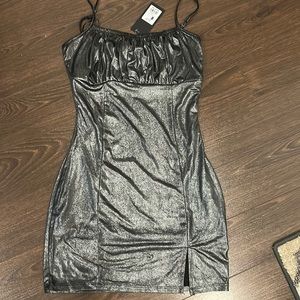 Mini silver dress.